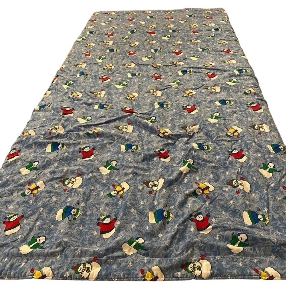 Patchwork Tied Cottagecore Quilt w/a Winter Blue Snowman Scene on Backside